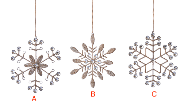 Crystal Burlap Snowflake Ornaments