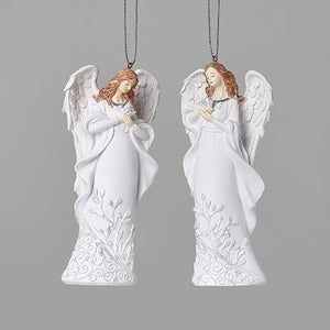 White Angel Ornament w Pearl Designs