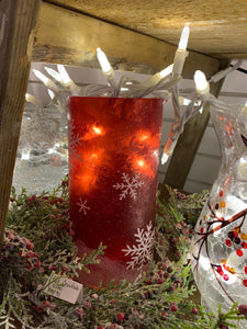 Red Glass Snowflake Design Candle Holder