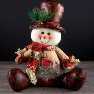 Sitting Snowman w Brown Leather Top Hat 2 styles