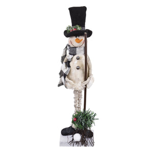 Tall Rustic Snowman w Black& White Plaid