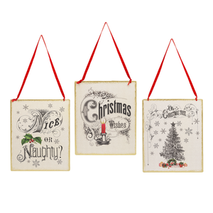 Vintage Holiday Black Red and White Metal Sign