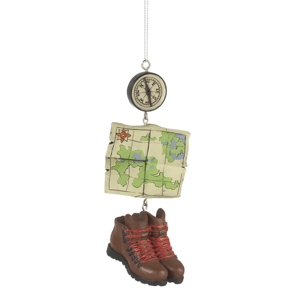Hiking Boot and Map Dangle Ornament