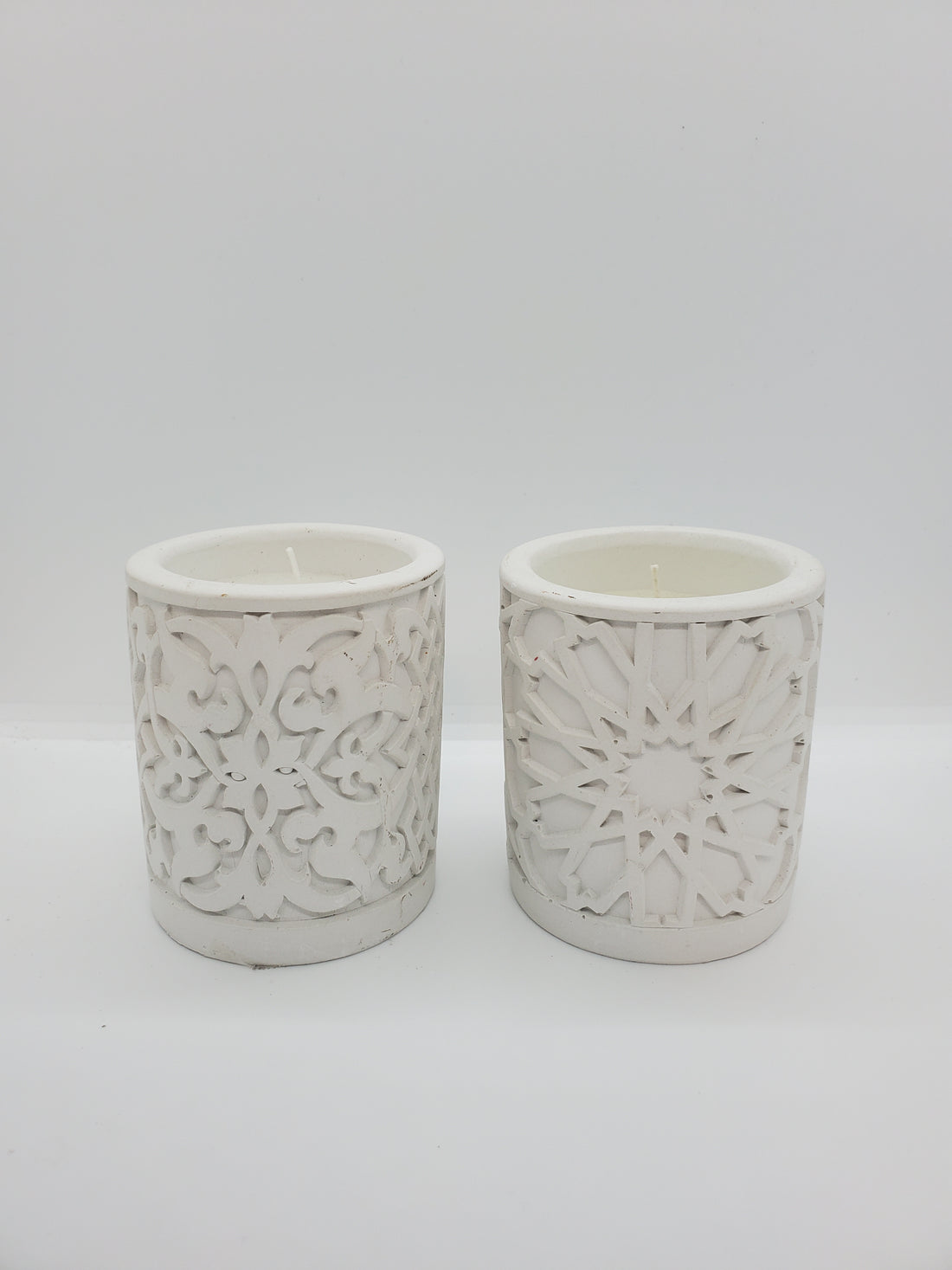 White Ceramic Votive with Candle