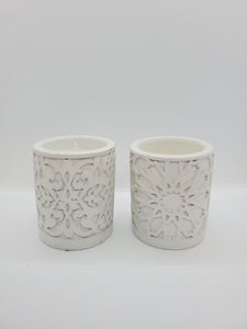White Ceramic Votive with Candle