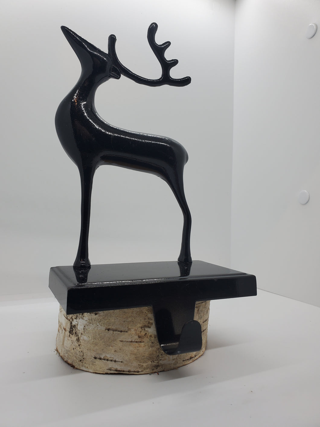 Black Metal Reindeer Stocking Holder