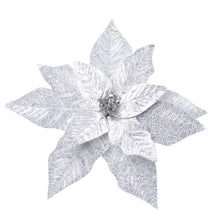 Load image into Gallery viewer, Silver Glitter Poinsettia Pick
