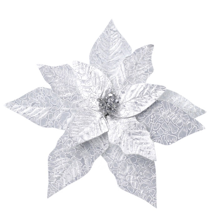 Silver Glitter Poinsettia Pick