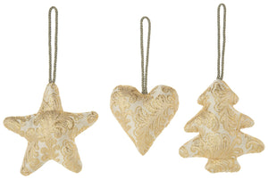 Gold w Cream Damask Fabric Ornaments -3 styles