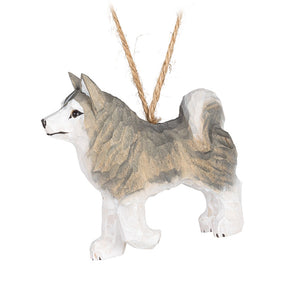 Carved Husky Dog Ornament
