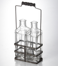 Vintage Metal Holder w 2 Glass Bottles
