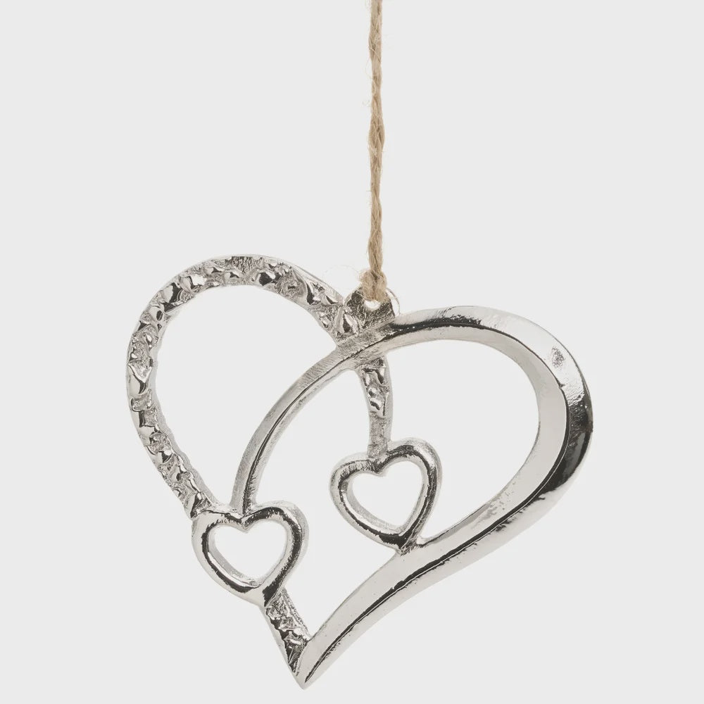 Silver Metal Hearts Ornament