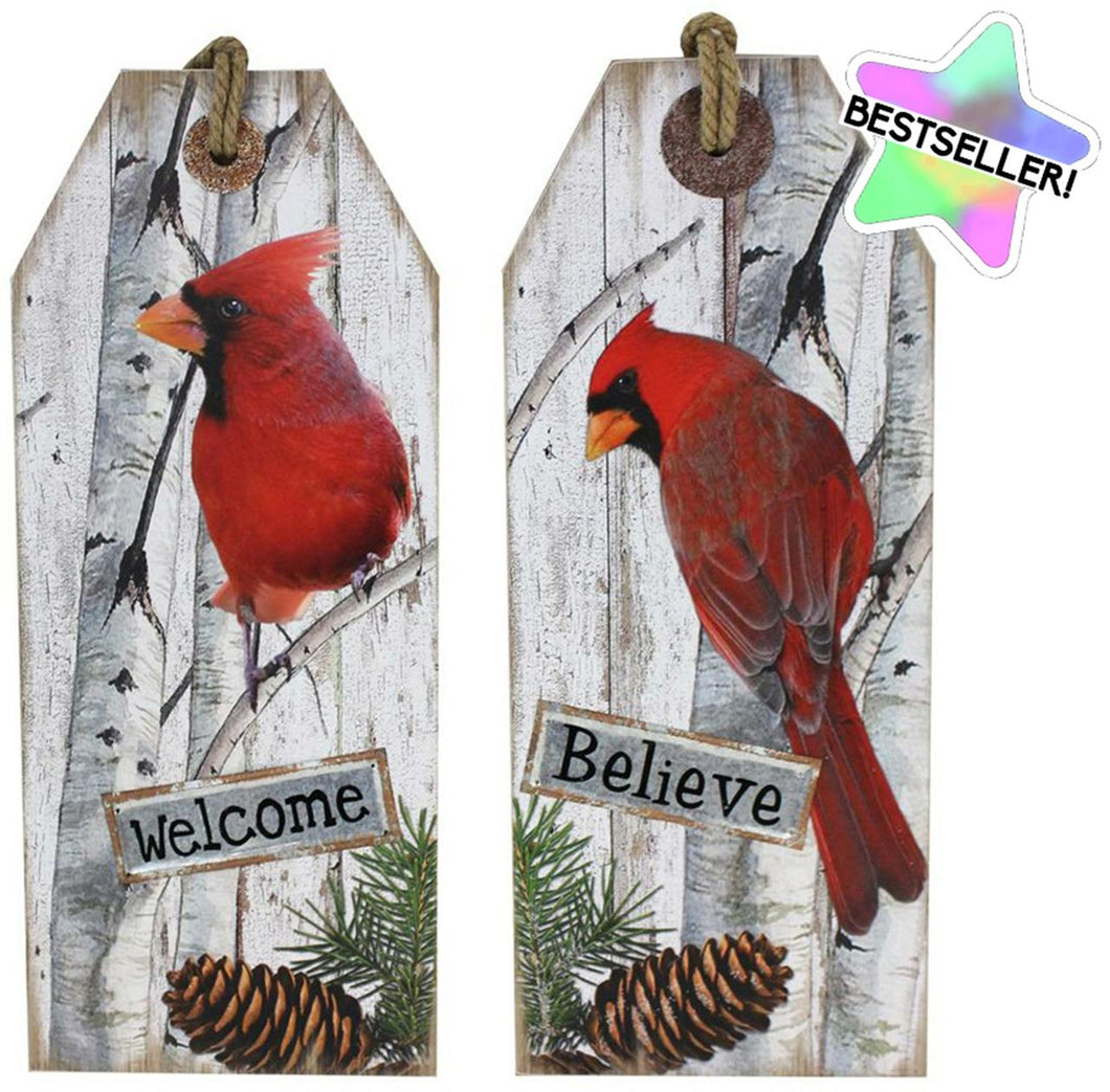 Wooden Cardinal Welcome or Believe Sign