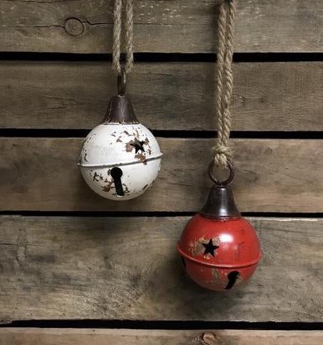 Rustic Jingle Bell w Jute Rope - red or white