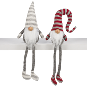 Grey & Red Gnome Striped Shelf Sitters