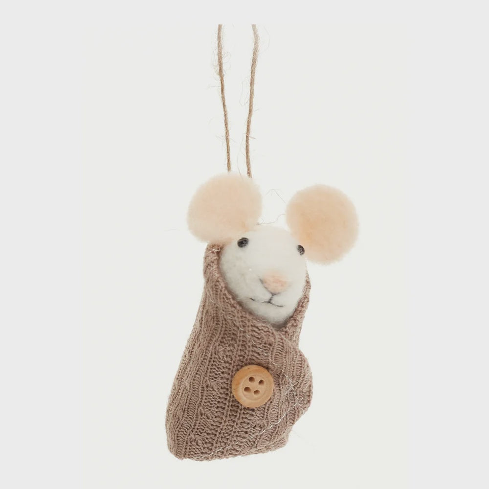 Felt Mouse In A Wool Sweater Ornament