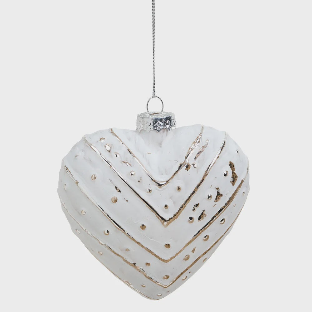 White & Silver Glass Heart Ornament