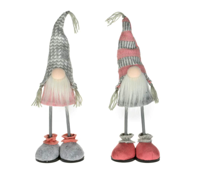 Bobble Head Pink & Grey Standing Plush Gnome