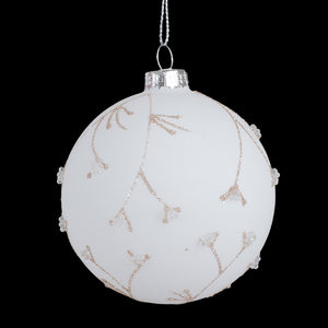 White Glass Ball Ornament w Champagne Design