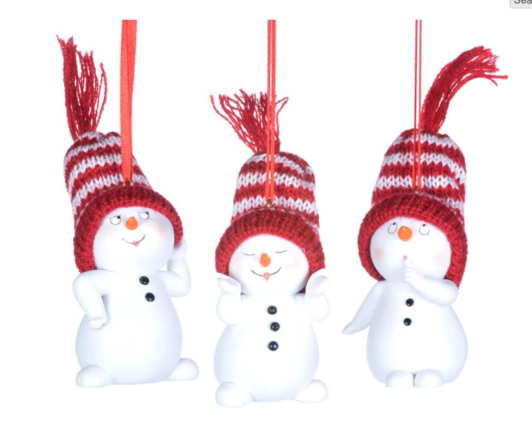 Cute Snowman Ornaments w Red Striped Hats