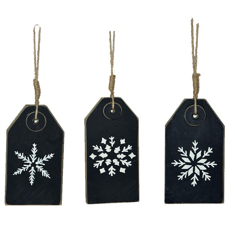 Black & White Wooden Snowflake Tag Ornaments