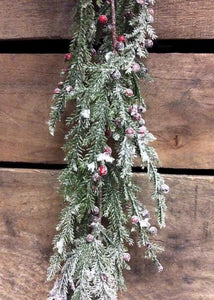 Frosted Pine Garland w Red  Berries - 6 ft