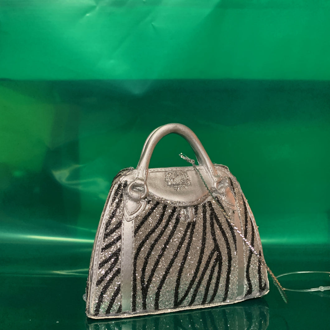 Zebra Stripe Black and Silver Purse Ornament