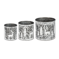 Whitewash Galvanized Embossed Tree & Deer Mini Planters