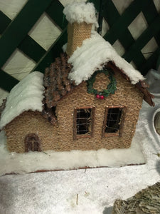 Burlap Snow Topped House w Shed
