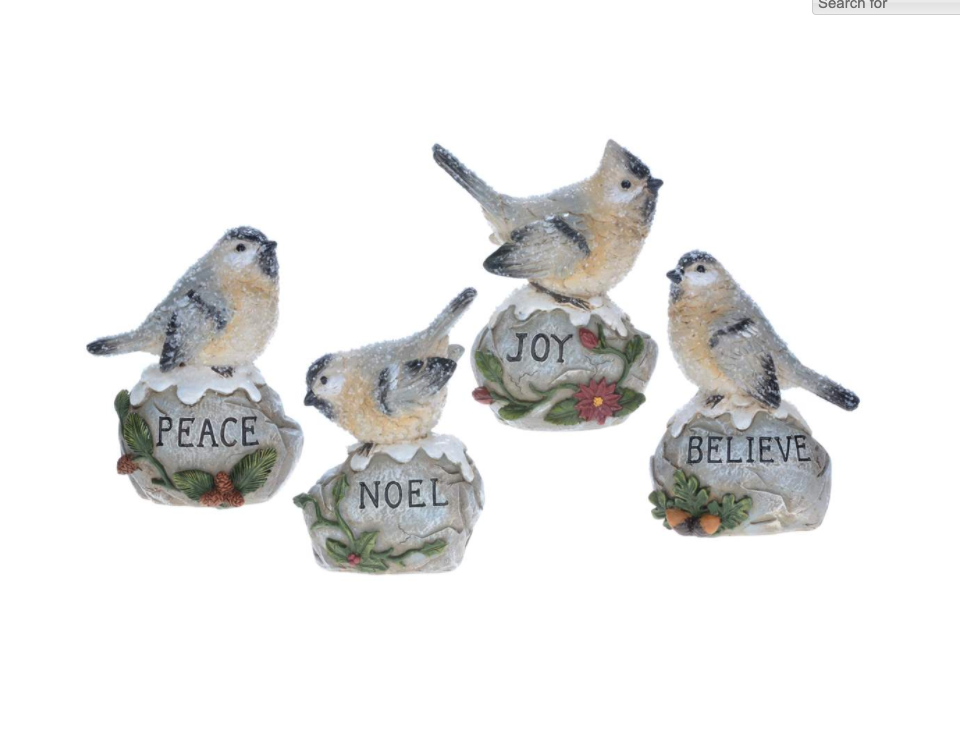 Festive Bird on Stone 4 asst