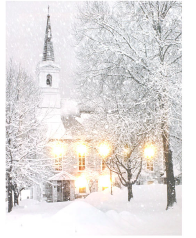 Snowy White Church Lit Canvas