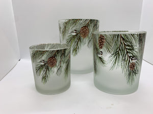 Glass Candle Holder w Pinecone