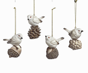 Sitting Winter White Bird Ornament