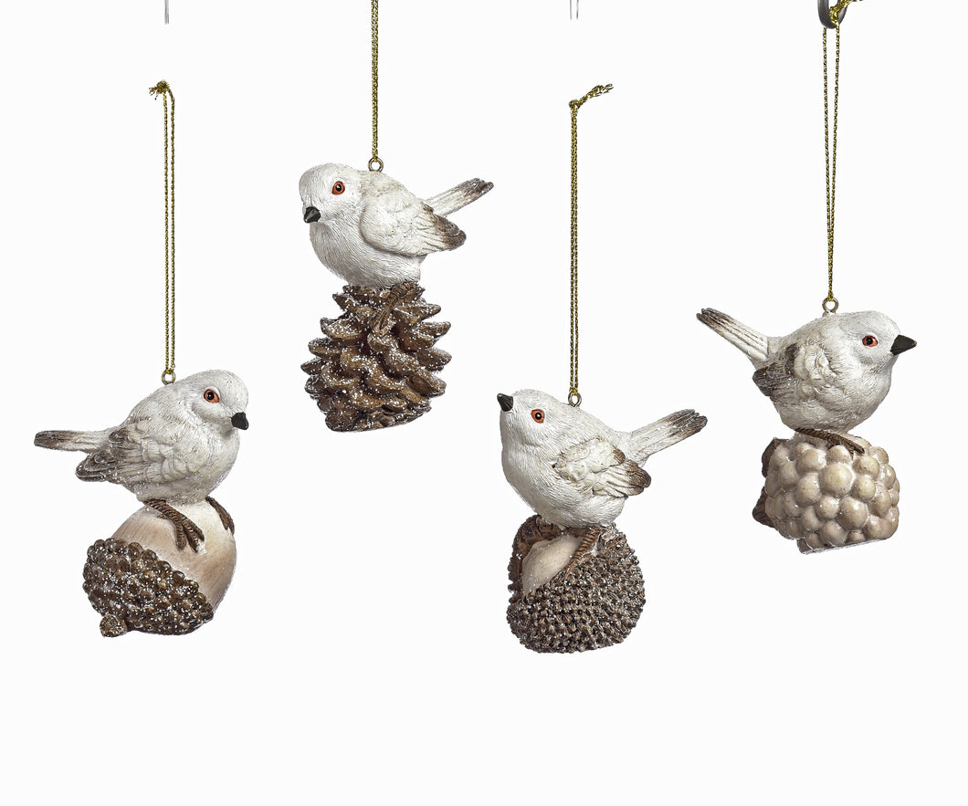 Sitting Winter White Bird Ornament