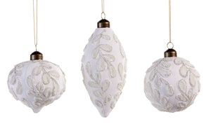 Elegant Beaded White Glass Ornament