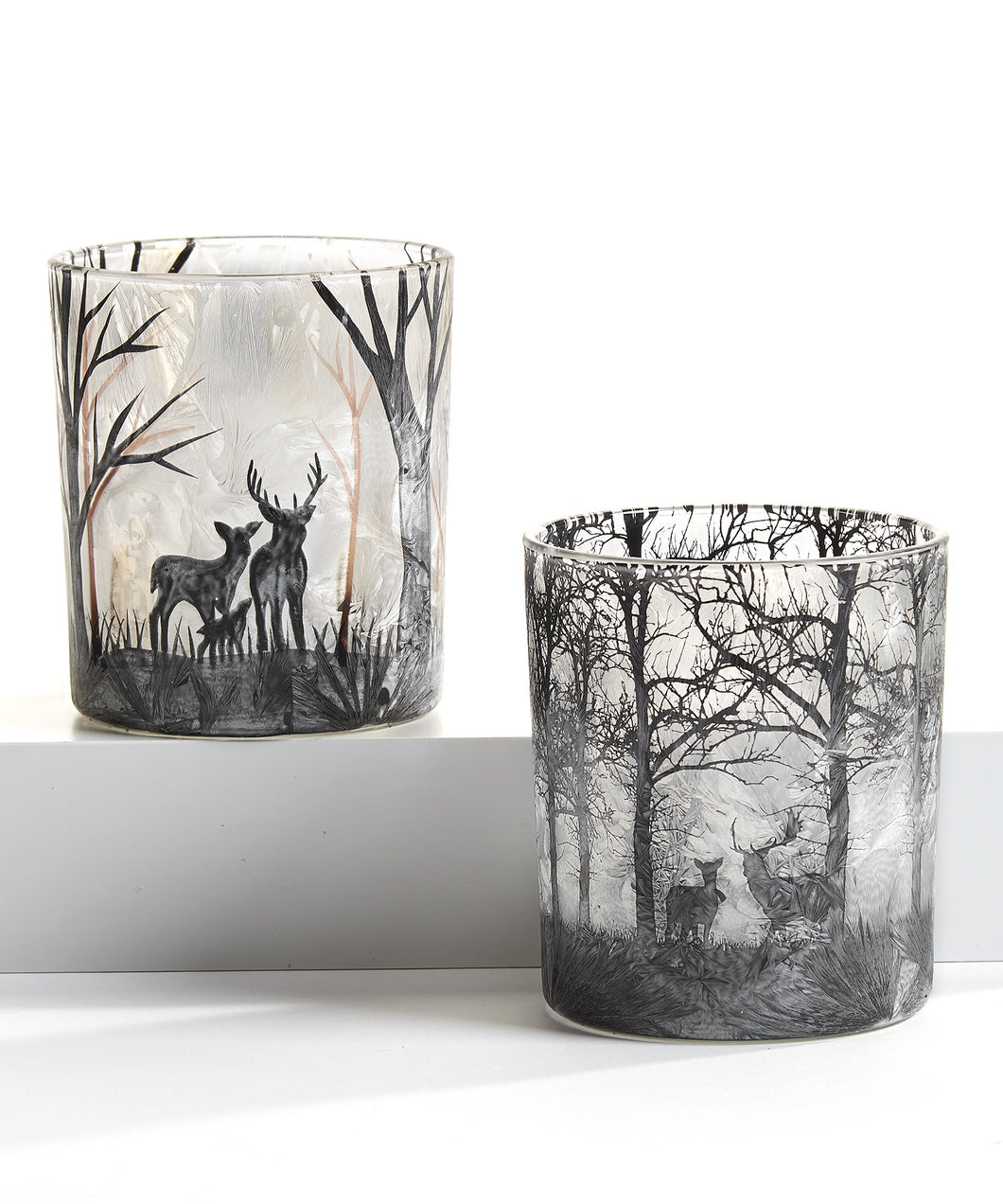 Black Woodland Scene Glass Votive
