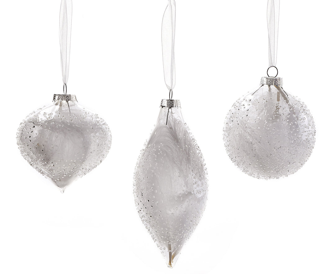 Clear Textured Feather Glass Ball Ornament