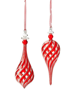 Red & White Glass Finial Ornament