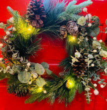 Load image into Gallery viewer, Lit Snowy Needle Wreath
