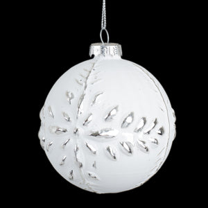 White Glass Ball w Silver Ornament