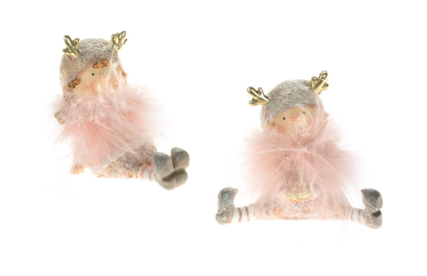 Sitting Girl In Pink Feather Dress