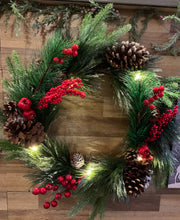 Load image into Gallery viewer, Lit Snowy Needle Wreath
