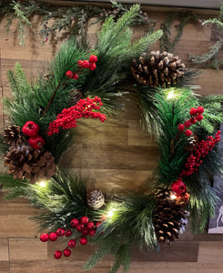 Lit Snowy Needle Wreath