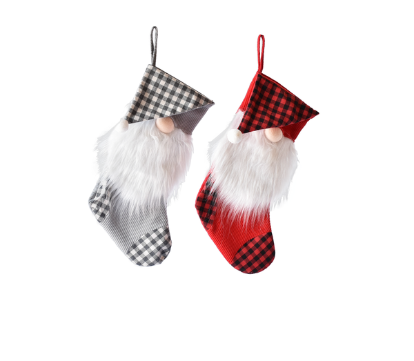 Buffalo Check Gnome Christmas Stocking 2 asst