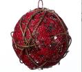 Red Scripted Burlap Ball Ornaments