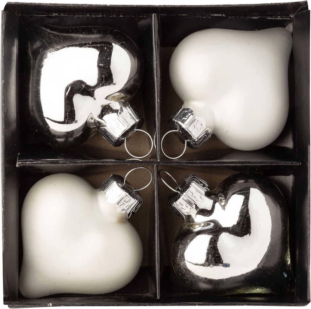 Silver Glass Heart Ornaments (set of 4)