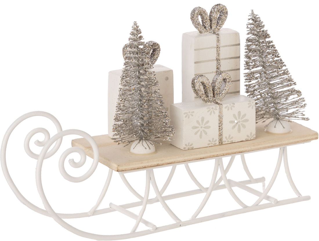 Silver & White Wooden Sleigh