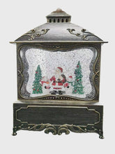 Load image into Gallery viewer, Bronze Santa w Snowmen Lantern Snowglobe
