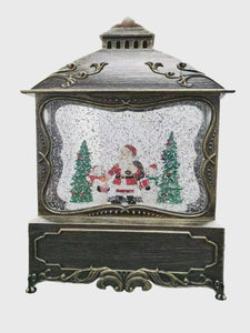 Bronze Santa w Snowmen Lantern Snowglobe