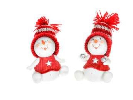 Cute Sitting Snowman w Red Striped Hat